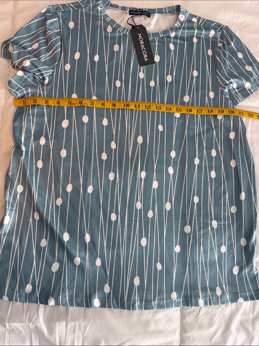 Nora Cora Teal Short Sleeve Dot-Stripe Blouse - Picture 4 of 5